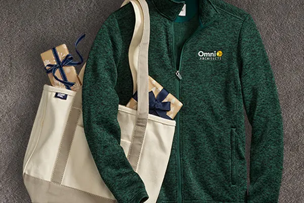 A green fleece and tote.