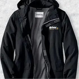 A black jacket with a gray lining.