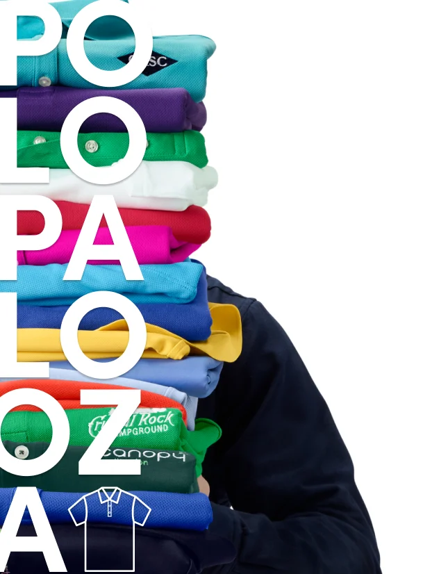 Polos stacked in assorted colors.