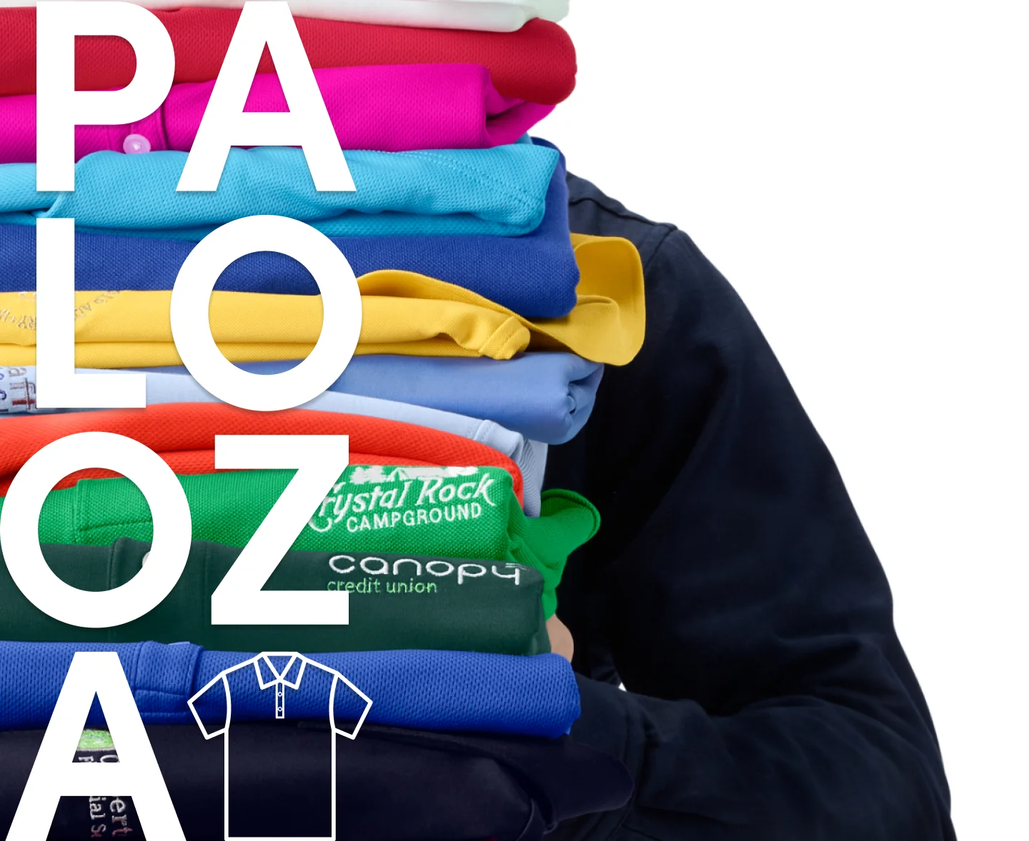 Polos stacked in assorted colors.