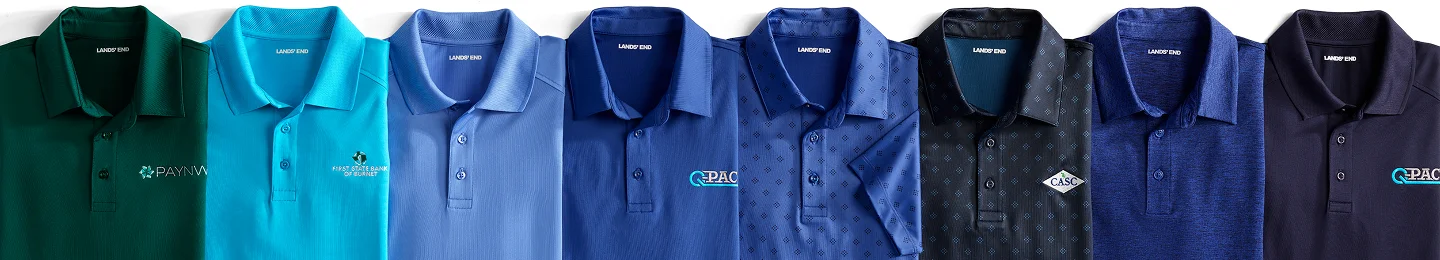 Polos in assorted colors with custom embroidered logos