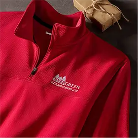 A red quarter zip pullover jacket.