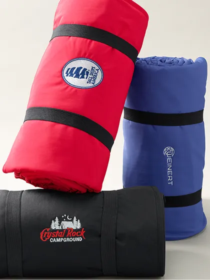 Red, blue and black Squall Stadium blankets.