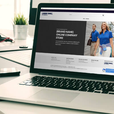 A laptop open to a Lands’ End Business uniform program.