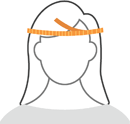Yellow lines on a women’s head model showing where to measure.